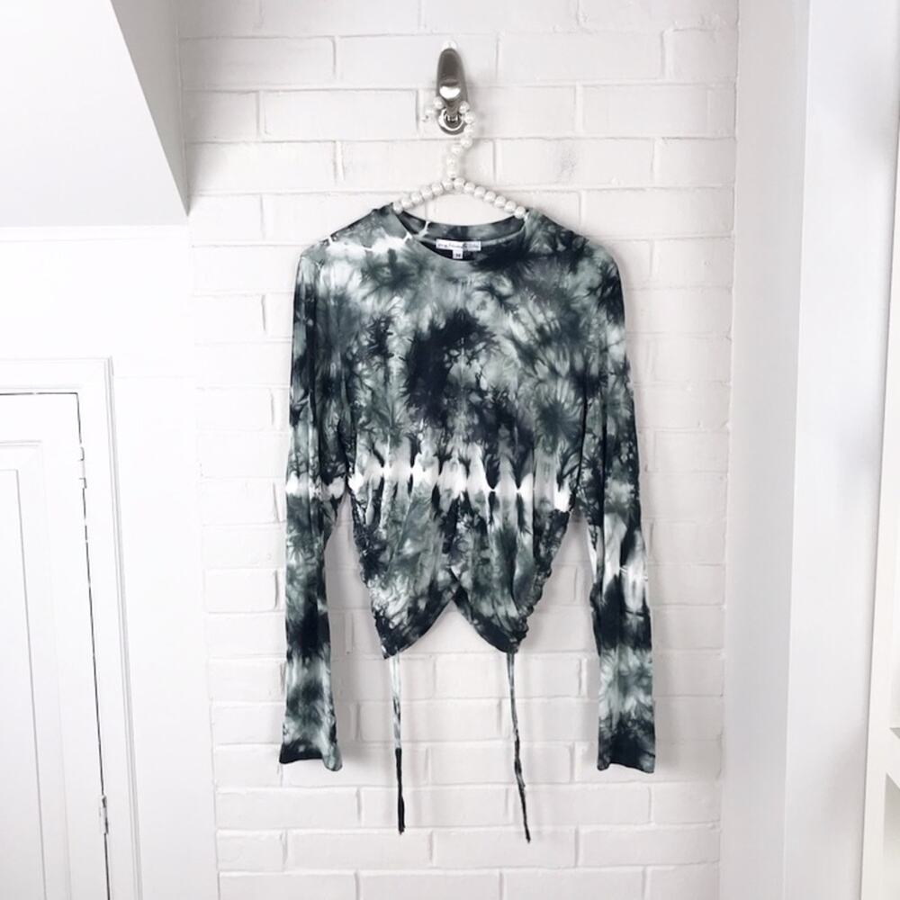 Young Fabulous & Broke Green Tie Dye Long Sleeve Ruched Cropped Top Size M
